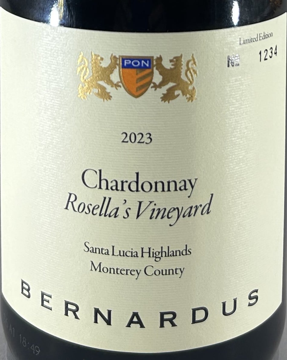 Bernardus Rosella's Vineyard Chardonnay Santa Lucia Highlands 2022 750ml