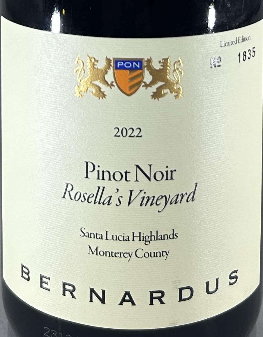 Bernardus Rosella's Vineyard Pinot Noir Santa Lucia Highlands 2022 750ml
